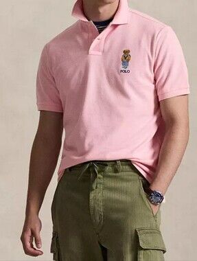 NWT Polo Ralph Lauren Classic Fit Polo Bear Logo Mesh Polo Shirt Garden Pink XL